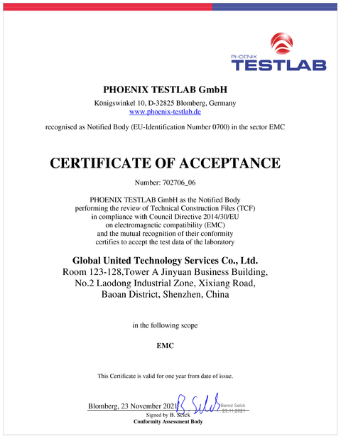 中国 Global United Technology Services Co.,Ltd. 認証